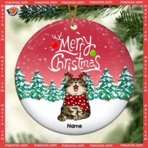 Personalized Cat Lovers Decorative Christmas Ornament,merry Faded Red Sky Circle Ceramic Ornament