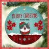 Personalized Cat Lovers Decorative Christmas Ornament,merry Poinsettia Red Wood Blue Circle Ceramic Ornament