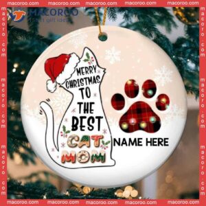 Personalized Cat Lovers Decorative Christmas Ornament,merry To The Best Mom Circle Ceramic Ornament