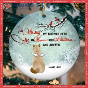 Personalized Cat Lovers Decorative Christmas Ornament,miss My Beloved Pets In Heaven This Xmas Circle Ceramic Ornament