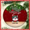 Personalized Cat Lovers Decorative Christmas Ornament,most Wonderful Time Of The Year Red Circle Ceramic Ornament