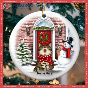 Personalized Cat Lovers Decorative Christmas Ornament,personalised Brick Wall Red Door Circle Ceramic Ornament