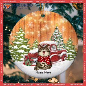 Personalized Cat Lovers Decorative Christmas Ornament,personalised Cats Front Red Truck Circle Ceramic Ornament