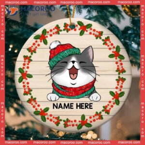 Personalized Cat Lovers Decorative Christmas Ornament,personalised Cats On Pale Wooden Circle Ceramic Ornament