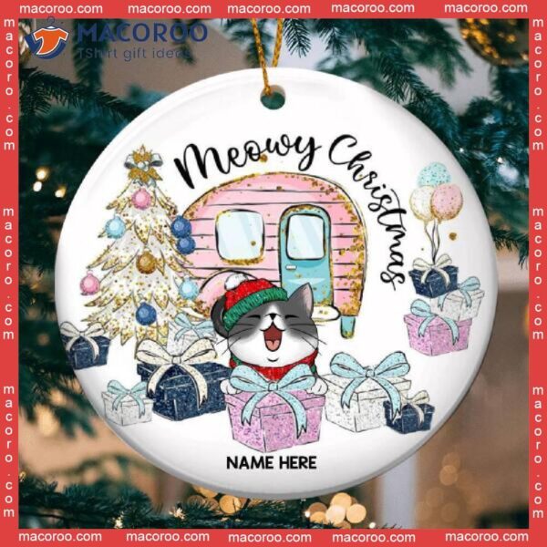 Personalized Cat Lovers Decorative Christmas Ornament,personalised Meowy Gift White Circle Ceramic Ornament