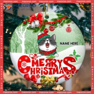 Personalized Cat Lovers Decorative Christmas Ornament,personalised Merry Red & Green Circle Ceramic Ornament