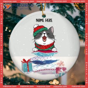 Personalized Cat Lovers Decorative Christmas Ornament,personalised On Xmas Pillows Grey Circle Ceramic Ornament