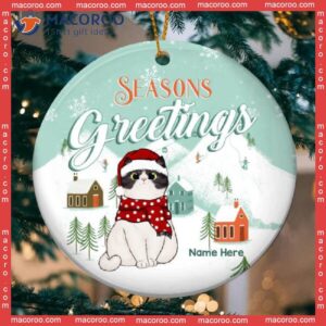 Personalized Cat Lovers Decorative Christmas Ornament,personalised Season Greetings White Mint Circle Ceramic Ornament