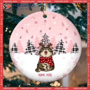 Personalized Cat Lovers Decorative Christmas Ornament,personalised Xmas Pinktone Circle Ceramic Ornament