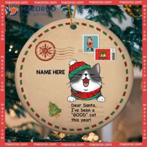 Personalized Cat Lovers Decorative Christmas Ornament,we’ve Been Good Cats Letter Background Circle Ceramic Ornament