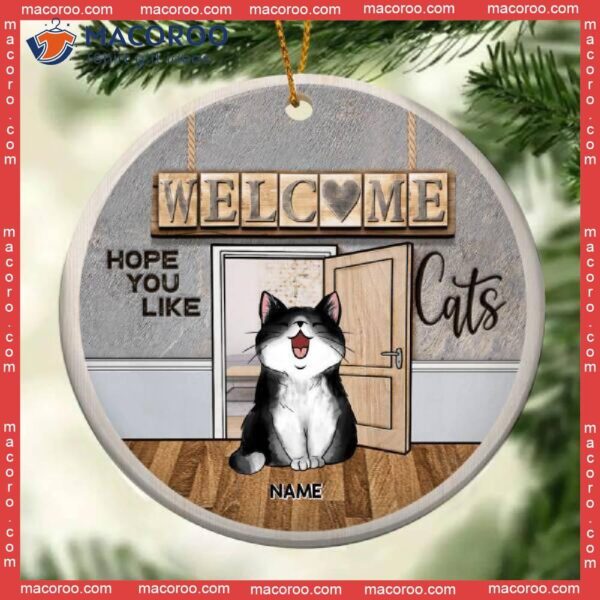 Personalized Cat Lovers Decorative Christmas Ornament,welcome Hope You Like Cats Circle Ceramic Ornament