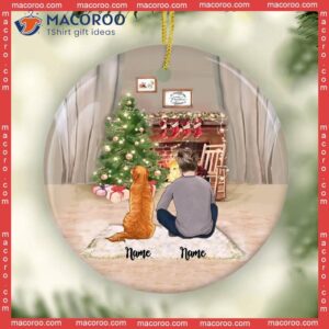 Personalized Christmas Boy With Dog Ornament, Xmas Lover Gift, 2023 Quarantine Gift For Dad Ornament