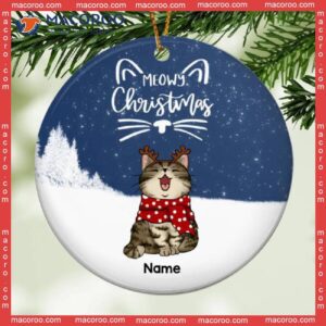 Personalized Christmas Cat Breeds Ornament, Snowflake & Winter Forest Circle Ceramic Ornament,meowy