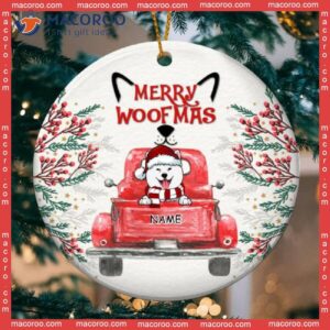 Personalized Dog Breeds Ornament,merry Woofmas, Red Truck Circle Ceramic Ornament, Lovers Gifts