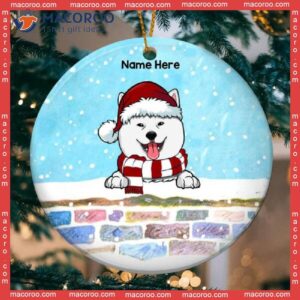 Personalized Dog Christmas Ornament,dogs Peeking Over Colorful Brick Wall