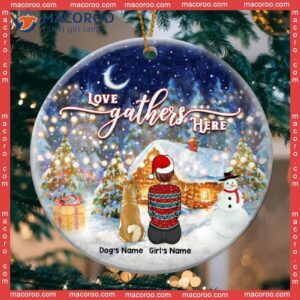 Personalized Dog Lovers Decorative Christmas Ornament,love Gathers Here Sparke Light Night Circle Ceramic Ornament