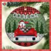 Personalized Dog Lovers Decorative Christmas Ornament,merry And Bright Red & Green Plaid Circle Ceramic Ornament