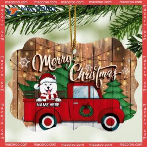 Personalized Dog Lovers Decorative Christmas Ornament,merry Red Truck Wooden Ornate Shaped Ornament