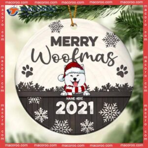 Personalized Dog Lovers Decorative Christmas Ornament,merry Woofmas Brown Wooden Circle Ceramic Ornament