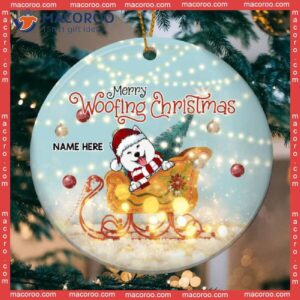 Personalized Dog Lovers Decorative Christmas Ornament,merry Woofy Xmas Stanta’s Sleigh Lights Circle Ceramic Ornament