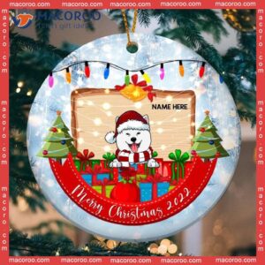 Personalized Dog Lovers Decorative Christmas Ornament,merry Xmas 2022 Gift Box & Red Banner Circle Ceramic Ornament
