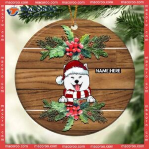 Personalized Dog Lovers Decorative Christmas Ornament,personalised Dogs On Brown Wooden Circle Ceramic Ornament