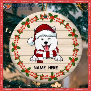 Personalized Dog Lovers Decorative Christmas Ornament,personalised Dogs On Pale Wooden Circle Ceramic Ornament