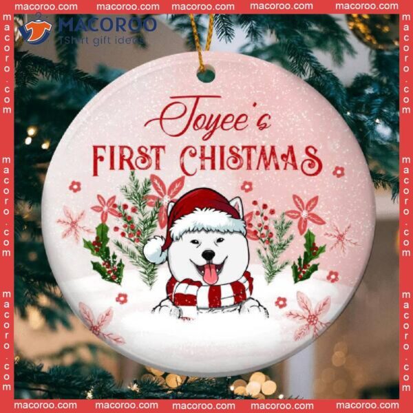 Personalized Dog Lovers Decorative Christmas Ornament,personalised First Pink Circle Ceramic Ornament