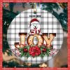 Personalized Dog Lovers Decorative Christmas Ornament,personalised Joy Gray Plaid Background Circle Ceramic Ornament