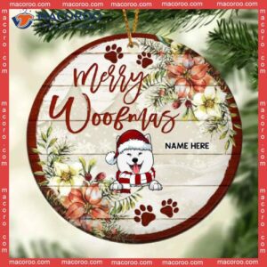 Personalized Dog Lovers Decorative Christmas Ornament,personalised Merry Woofmas Bright Wooden Circle Ceramic Ornament