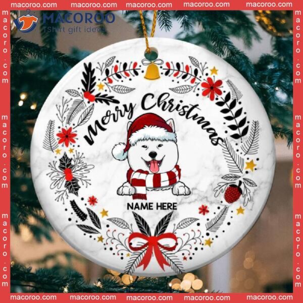 Personalized Dog Lovers Decorative Christmas Ornament,personalised Merry Xmas White Marble Circle Ceramic Ornament