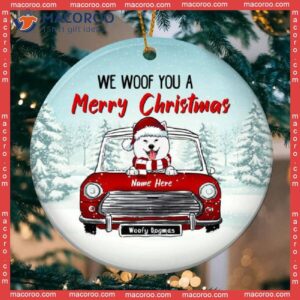Personalized Dog Lovers Decorative Christmas Ornament,we Woof You A Merry Xmas Red Truck Circle Ceramic Ornament
