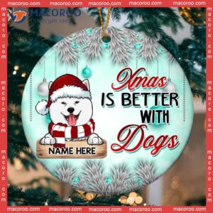 Personalized Dog Lovers Decorative Christmas Ornament,xmas Is Better With Dogs Blue Circle Ceramic Ornament