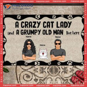 Personalized Doormat, A Crazy Cat Lady And Grumpy Old Man Live Here Front Door Mat, Gifts For Lovers