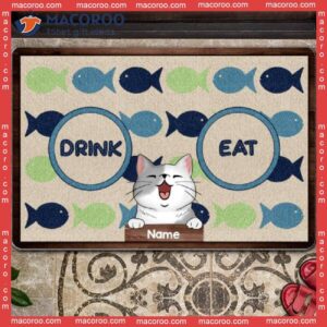 Personalized Doormat, Drink Or Eat Cat Choice Front Door Mat, Gifts For Lovers