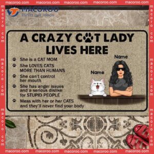 Personalized Doormat, Gifts For Cat Lovers, A Crazy Lady Lives Here Outdoor Door Mat