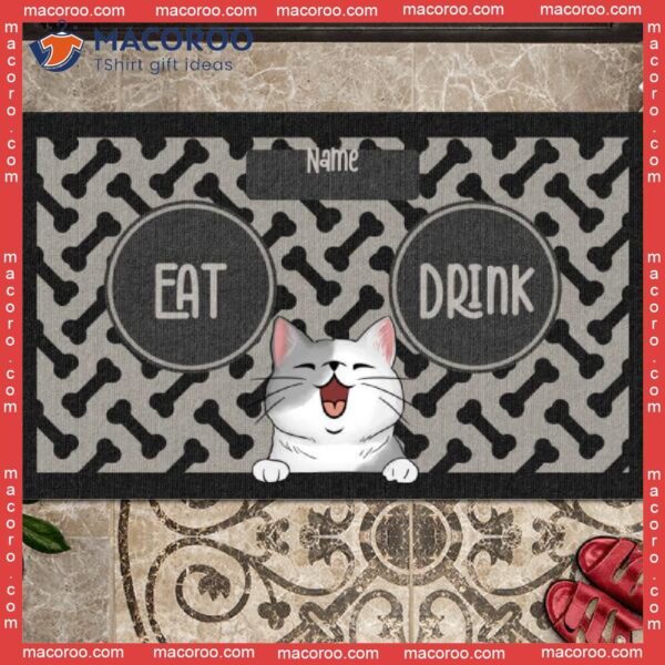 Personalized Doormat, Gifts For Cat Lovers, Eat Or Drink Dark Front Door Mat