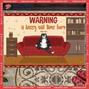 Personalized Doormat, Gifts For Cat Lovers, Warning Bossy Cats Lives Here Front Door Mat