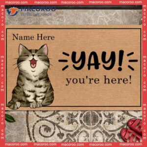 Personalized Doormat, Gifts For Cat Lovers, Yay You’re Here Outdoor Door Mat