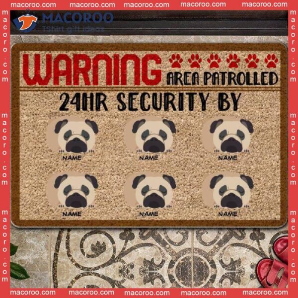 Personalized Doormat, Gifts For Dog Lovers, Warning Area Patrolled 24hr Security Front Door Mat