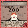 Personalized Doormat, Gifts For Dog Lovers, Welcome To Our Zoo Peeking From Curtain Front Door Mat