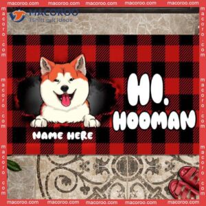 Personalized Doormat, Hi Hooman Buffalo Plaid Front Door Mat, Gifts For Dog Lovers