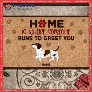 Personalized Doormat, Home Is Where Someone Runs To Greet You Outdoor Door Mat, Gifts For Dachshund Lovers