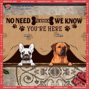 Personalized Doormat, No Need To Knock We Know You’re Here Outdoor Door Mat, Gifts For Dog Lovers