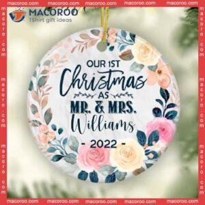Personalized Ornament, Couple Gift,first Christmas Married Floral Our First As Mr And Mrs Ornament