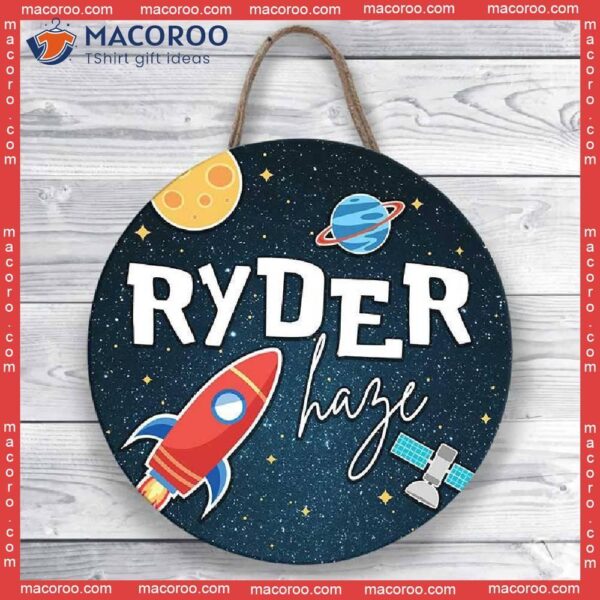 Personalized Outer Space Theme Bedroom Wall Decor, Plaque For Kids Sign, Round Door Rectangle Sign