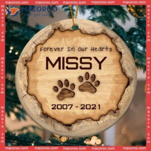 Personalized Pet Name & Years Ornament,forever In Our Heart, Pawprints Circle Ceramic Ornament