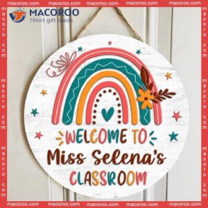 Personalized Teacher Name Wooden Signs, Classroom Rainbow Door Hanger, Welcome Sign, Decor