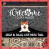 Pet Peeking From Curtain Dark Front Door Mat, Gifts For Dog Lovers, Welcome To Our House Custom Doormat