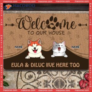 Pet Peeking From Curtain Welcome Mat, Gifts For Lovers, To Our Home Custom Doormat